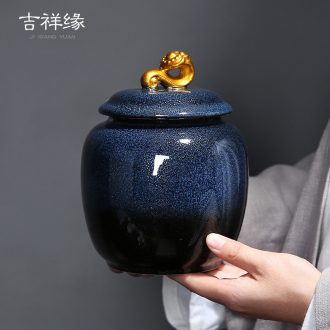 Auspicious edge caddy ceramic large red glaze, a kilo is installed seal storage POTS of tea packaging household
