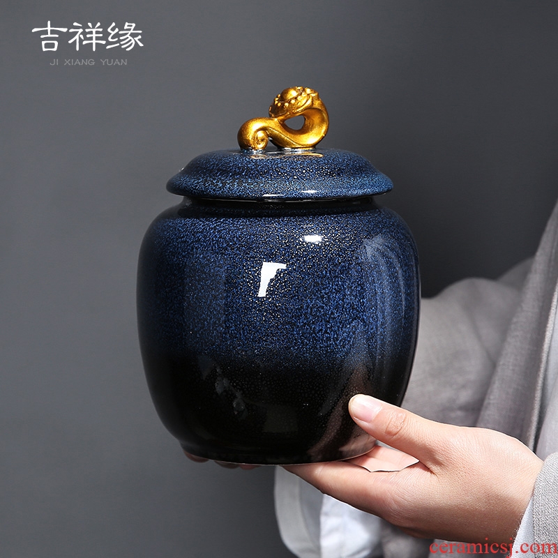 Auspicious edge caddy fixings ceramic large red glaze, a kilo is installed seal storage POTS of tea packaging household