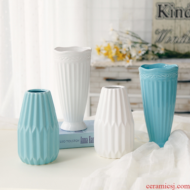 Ceramic stripes of European ideas sitting room adornment vase vase desktop small white vase fresh Nordic restaurant