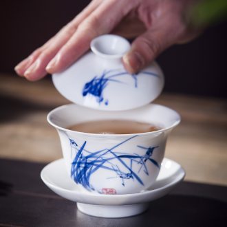Jingdezhen ceramic hand - made large three to kung fu tea tureen hand hand catch bowl of tea to tea cups