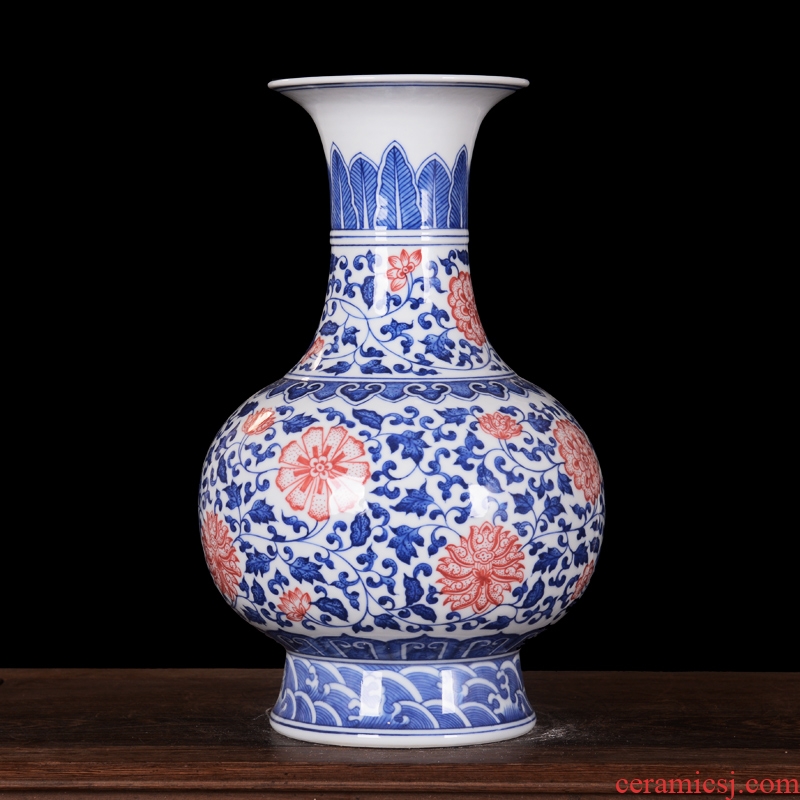 High-end antique kangxi porcelain of jingdezhen ceramics technological sitting room place lotus bottle of home decoration