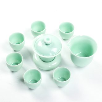 & old kung fu tea set suit white porcelain, celadon ceramics hand - made cabin filter tureen tea gift box