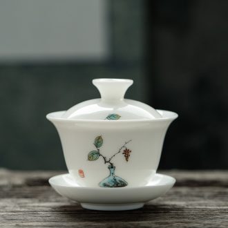 JiaXin dehua white porcelain collection model of hand into the old tea 】 【 manual three tureen suet jade hand-painted ceramic bowl
