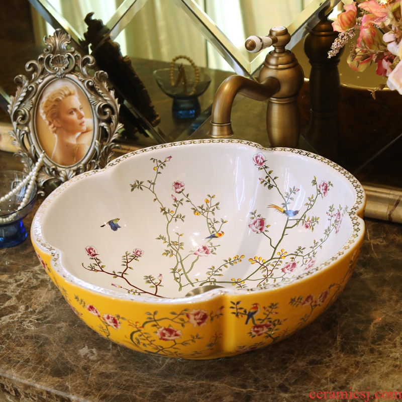 Jingdezhen ceramic basin sinks art on the new stage basin sink outside the golden flowers and birds