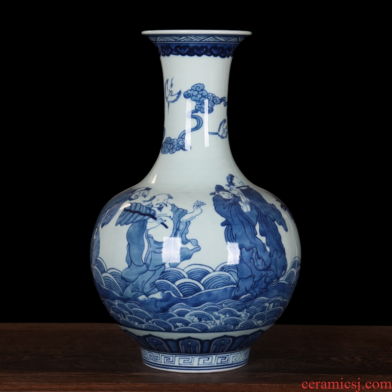 Jingdezhen ceramic antique hand-painted design of blue and white the eight immortals in the sitting room TV ark place decoration arts and crafts