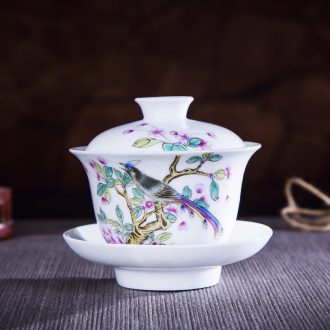 Jingdezhen ceramic hand-painted pastel tureen kung fu tea set finger bowl of tea cups and three cups to bowl