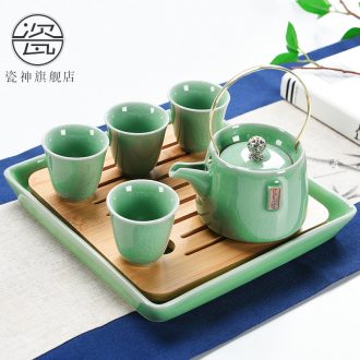 Of a complete set Of ceramic porcelain god contracted travel tea set dry tea tray was suit elder brother up with portable girder pot teapot teacup