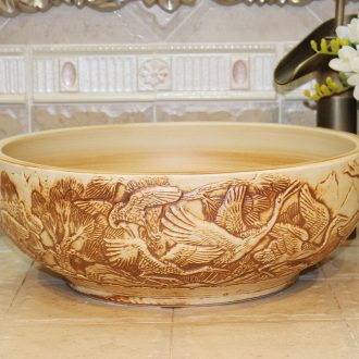 Jingdezhen ceramic lavatory basin basin sink art stage carved pine crane