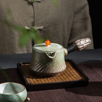Japanese coarse pottery teapot single pot passes on technique the up ceramic teapot household retro side kung fu tea set the long handle pot