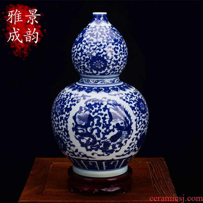 Jingdezhen blue and white gourd archaize ceramics porcelain vase living room TV ark place to live in arts and crafts