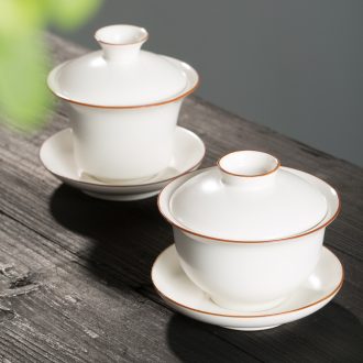 Gude white porcelain kiln tureen tea bowl large ceramic cups three bowl suit retro white kung fu tea set