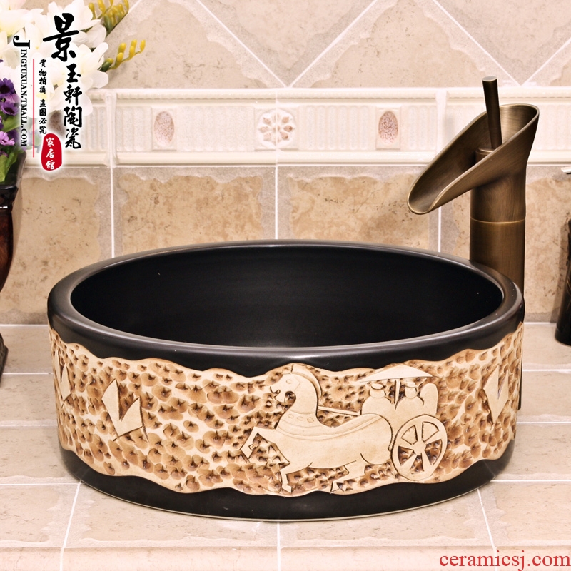 Jingdezhen ceramic basin ancient carriage straight barrel type art ceramic face basin basin sink basin on stage