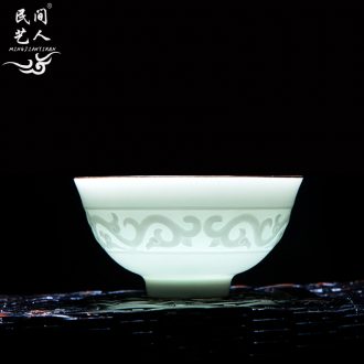 Jingdezhen shadow green ceramic tea cup cup kung fu tea cups chicken cylinder sample tea cup cup personal master list