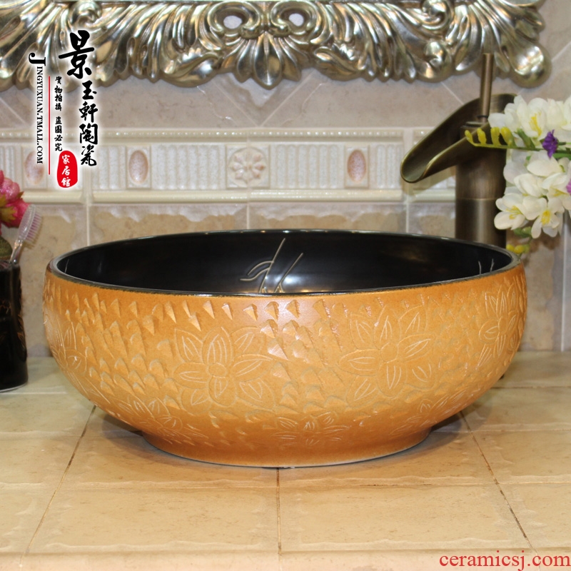 Jingdezhen ceramic lavatory basin basin art on the sink basin birdbath new black - yellow carve patterns or designs on woodwork