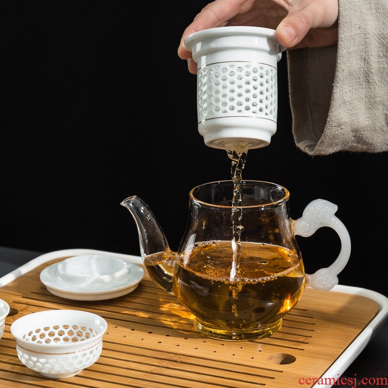 Glass teapot with thick hot tea with ceramic filter tank bonus linglong cup teapot kung fu tea