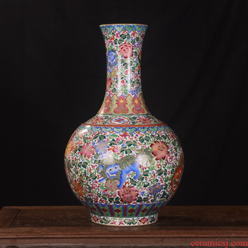 Jingdezhen ceramics high-end antique gold kirin qianlong vase household adornment design process sitting room furnishing articles