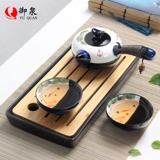 Imperial springs, hand - made travel tea set a pot of two cups of kung fu tea set ceramic teapot is suing portable two cups