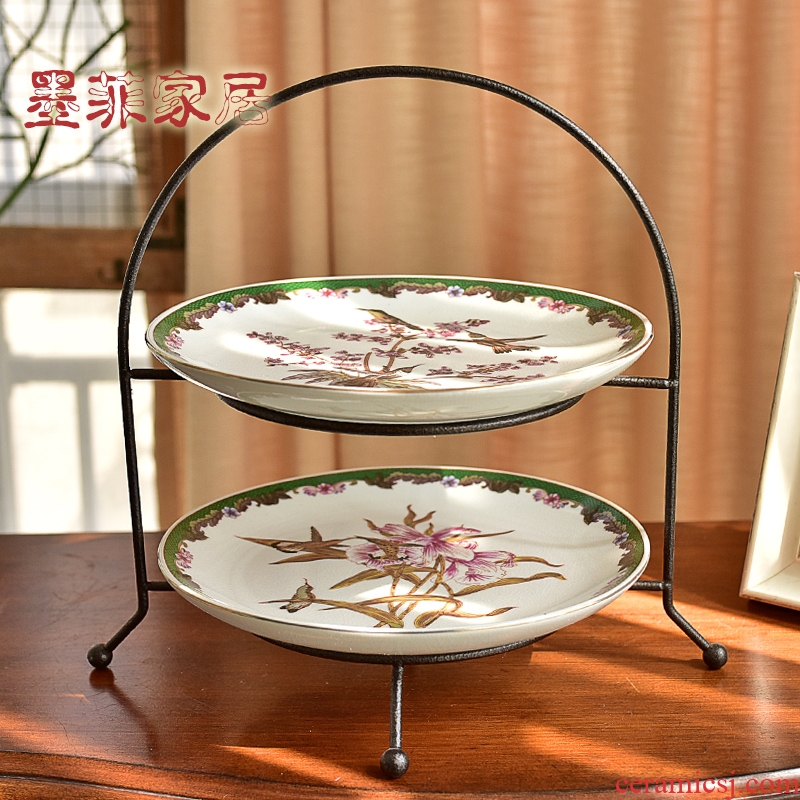 Double murphy American country of new Chinese style ceramic bowl sitting room tea table, wrought iron 'lads' Mags' including nuts, snack plate of home furnishing articles