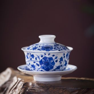 Jingdezhen ceramic hand-painted porcelain three tureen worship only under the glaze color cups kung fu tea tea, finger bowl