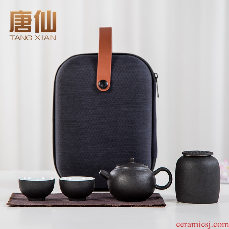 Travel Tang Xian kung fu tea set ceramic Japanese contemporary and contracted tea portable tea, a pot of two cups of black