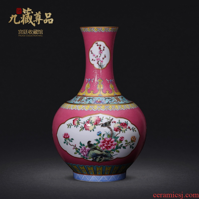 Jingdezhen ceramics imitation qing qianlong hand-painted window powder enamel bottle collection sitting room home decoration furnishing articles