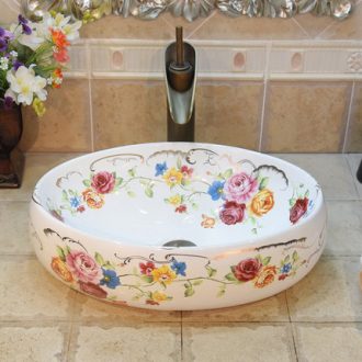 JingYuXuan jingdezhen ceramic lavatory basin basin art stage, lovely small oval rose to the sink