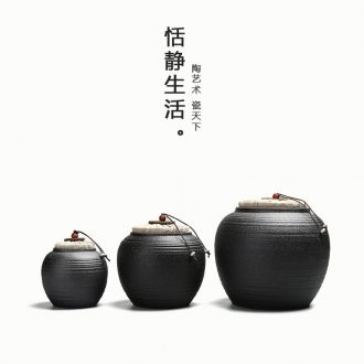 Black pottery quiet life zen tea canister coarse pottery large firewood seal pot small ceramic wake pu 'er tea