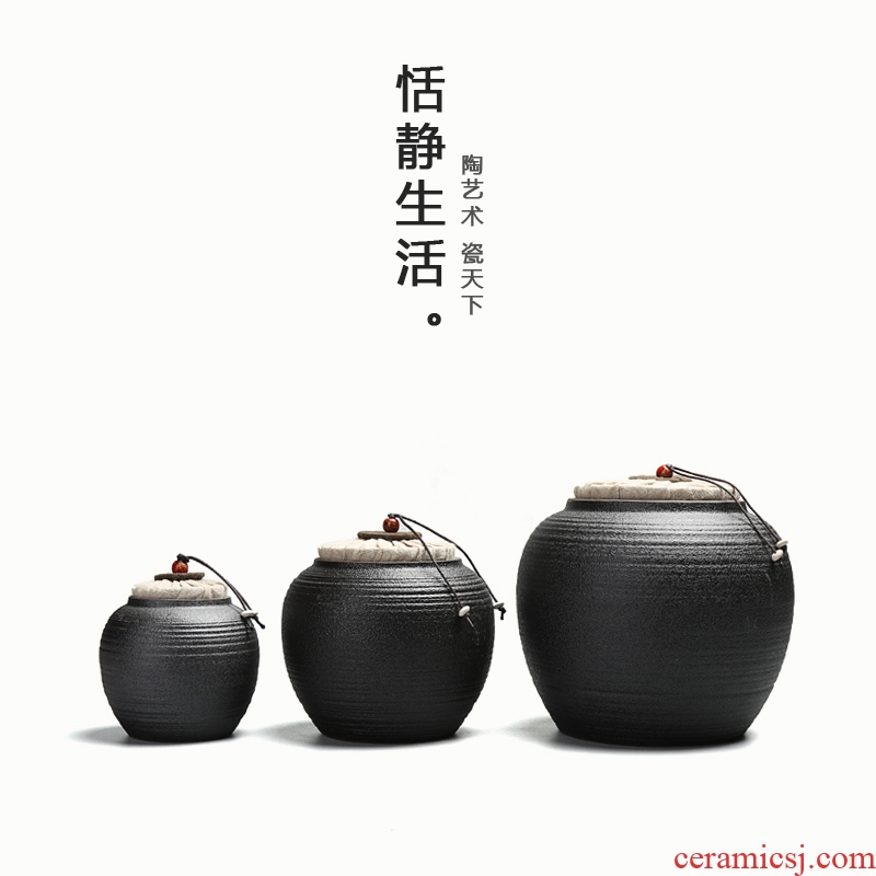 Black pottery quiet life zen tea canister coarse pottery large firewood seal pot small ceramic wake pu 'er tea