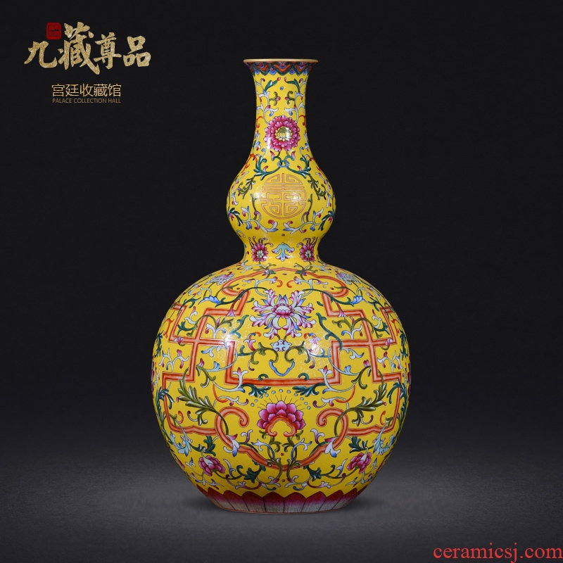 Jingdezhen ceramics imitation qing qianlong yellow scramble for colour live big flower vase sitting room home furnishing articles