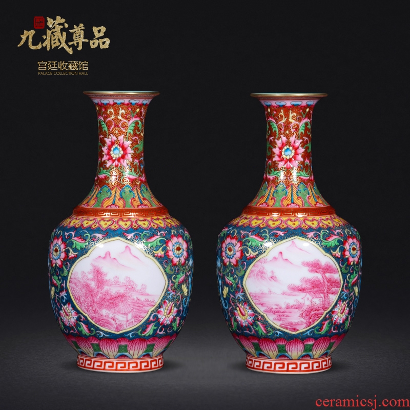 Jingdezhen ceramics antique hand-painted colour enamel window carmine landscape crafts vase the living room