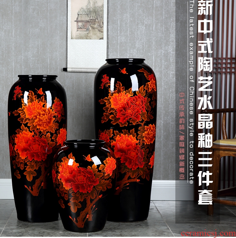 Jingdezhen ceramics hand - made ground vase furnishing articles large new Chinese style household living room TV cabinet decoration - 557200064384