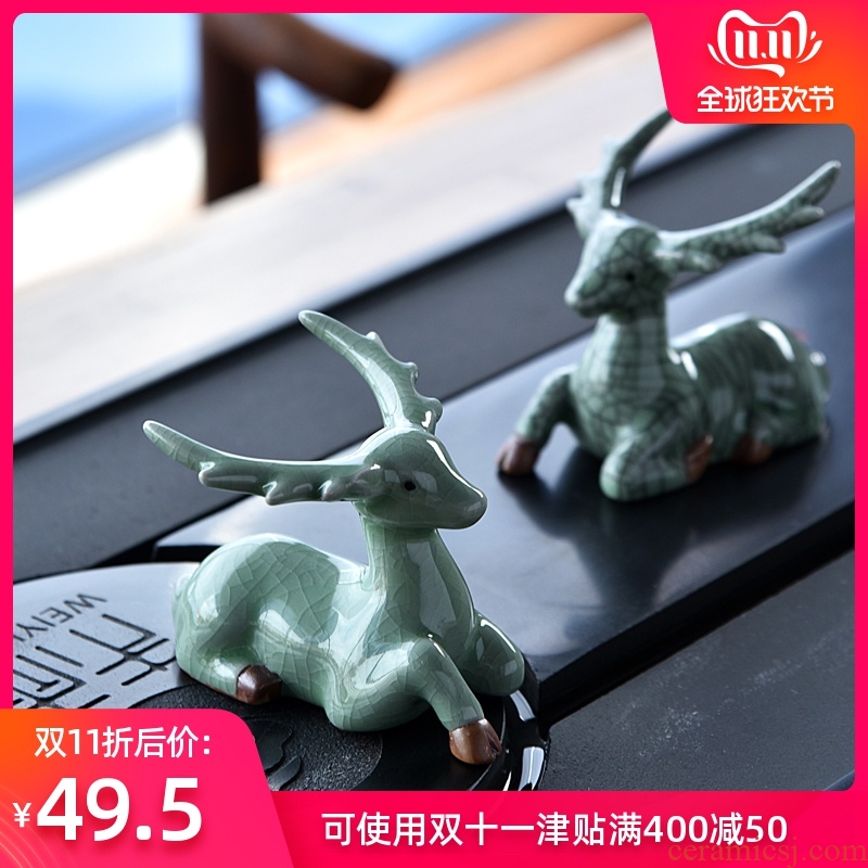 Hong bo acura ceramic deer creative sika deer tea pet deer living room a study desk) base furnishing articles