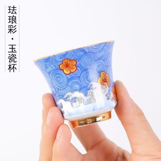 Colored enamel porcelain teacup household kung fu tea set sample tea cup jingdezhen single CPU master cup white jade porcelain tea bowl