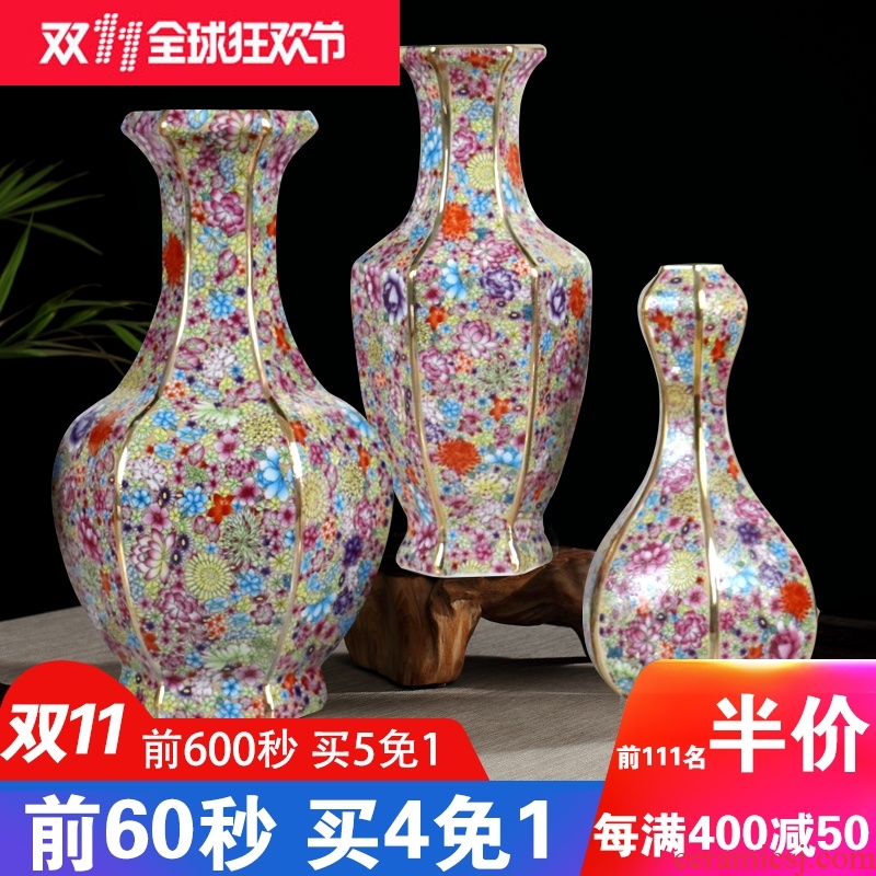 Jingdezhen ceramics powder enamel vase antique Ming and the qing dynasties Chinese penjing flower arrangement sitting room adornment handicraft small in number