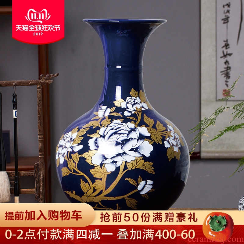 Jingdezhen ceramics blue vase peony flower arrangement of TV ark, home furnishing articles I and contracted sitting room adornment