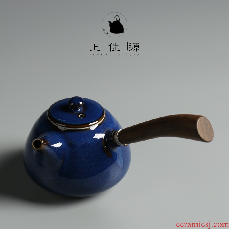 Is good source variable TuHao blue wooden side kung fu tea set the pot of ceramic pot single pot teapot household small pot