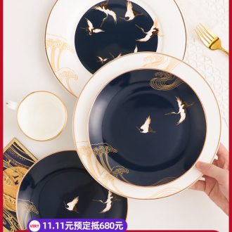 Inky up phnom penh ceramic plate plate household combination suit creative ipads porcelain tableware steak dinner plate cranes