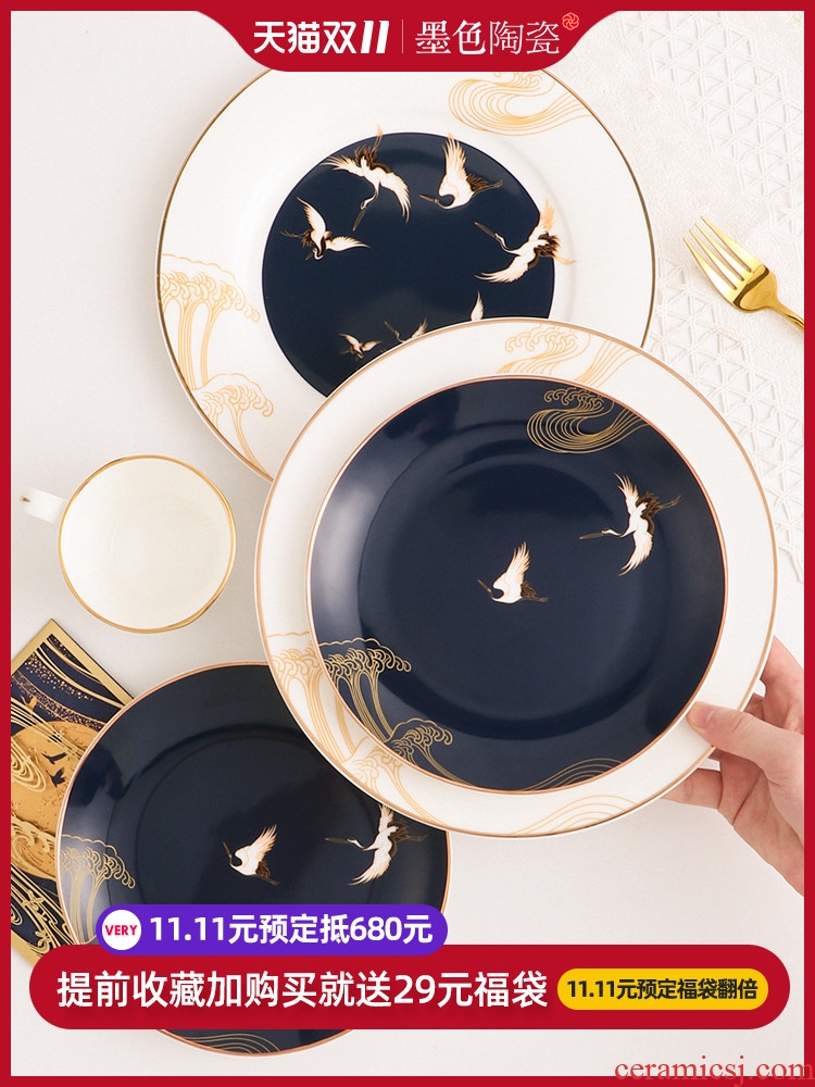 Inky up phnom penh ceramic plate plate household combination suit creative ipads porcelain tableware steak dinner plate cranes