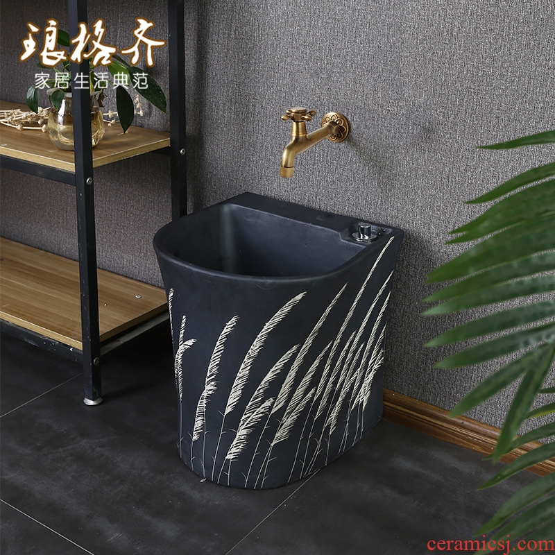 The modern ceramic art mop pool small balcony toilet wash mop pool semicircle household mop pool