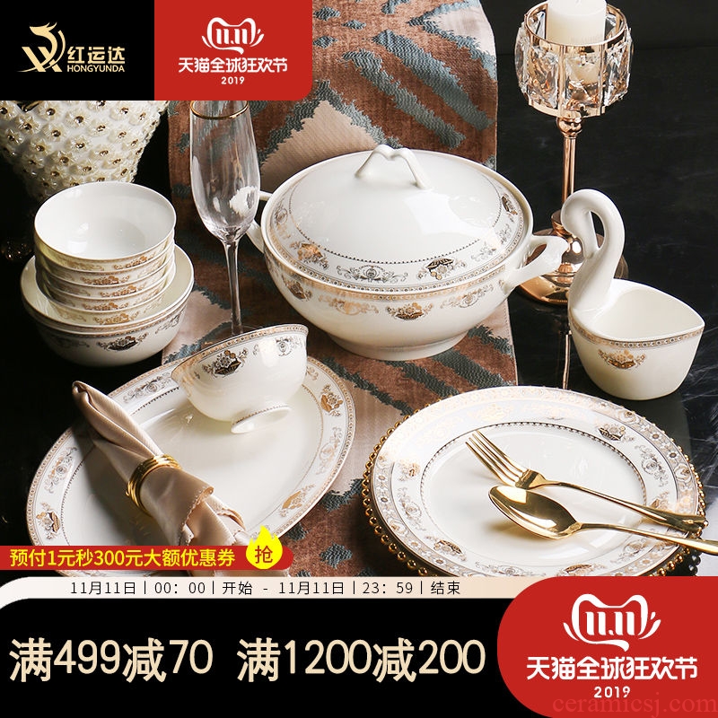 Light European - style key-2 luxury high - grade dishes suit household chopsticks sets combination up phnom penh move jingdezhen plate