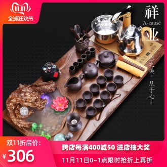 Auspicious industry kung fu tea set home office ceramic cups electric furnace of a complete set of tea sets tea solid wood tea tray