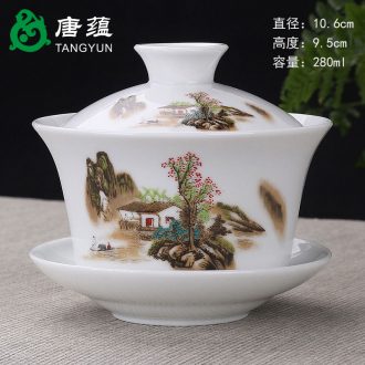 Tang aggregates tureen to use large three cups to make tea dehua white porcelain kung fu tea set household celadon porcelain of jingdezhen
