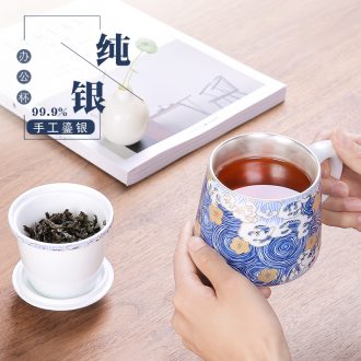999 sterling silver cup with cover filter coppering. As silver office cup of jingdezhen ceramic tea cup separation of tea cups