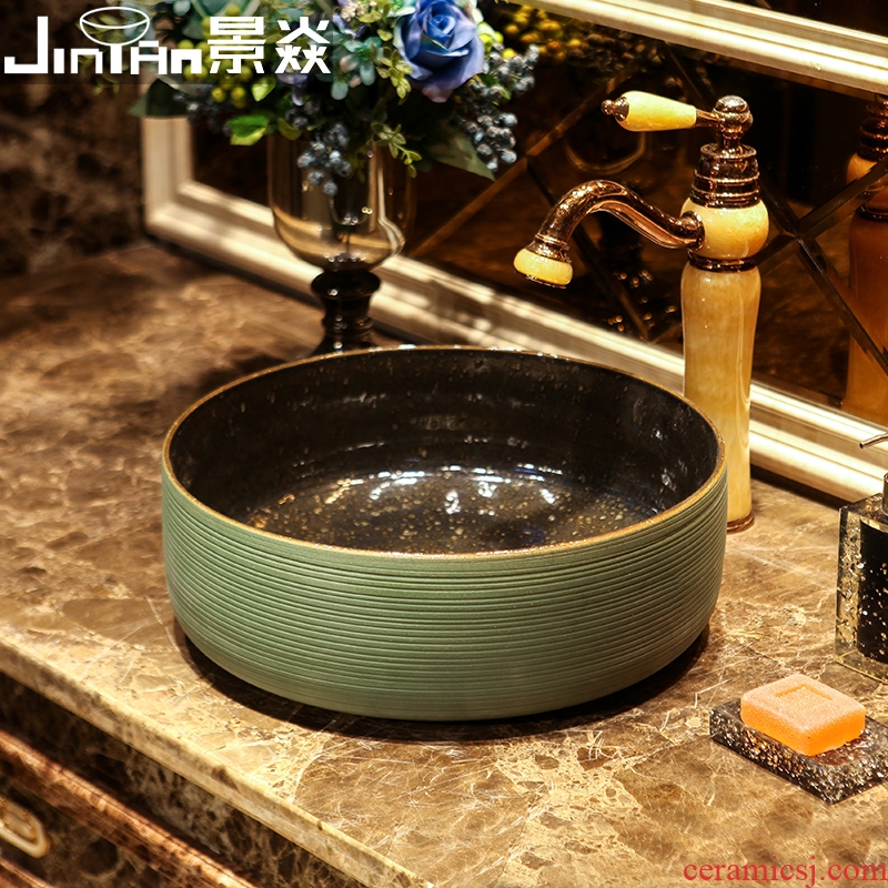 JingYan green curve art stage basin ancient ceramic lavatory toilet lavabo circular basin on stage