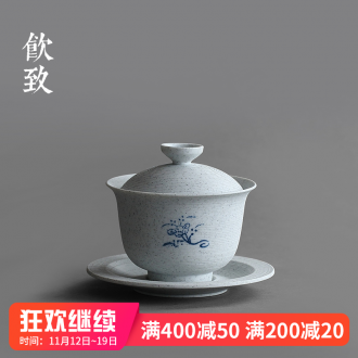 Ultimately responds jingdezhen blue and white coarse pottery large tureen tea cups to hand - made single three bowl of Japanese kung fu tea tea set