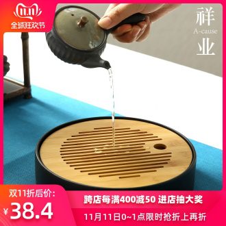 Auspicious industry ceramic Japanese kung fu tea tea tray circle size bamboo office water dry blister tray