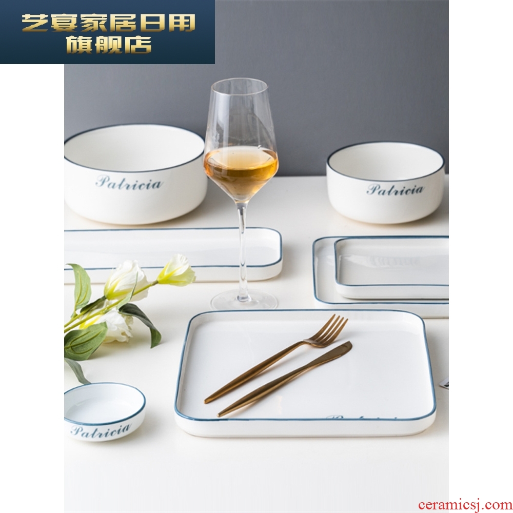 3 BSL Japanese dishes suit household contracted for four ceramic bowl chopsticks plate combination Nordic ins web celebrity tableware to eat