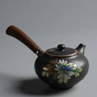 Is good source Japanese creative wooden side, put the pot on flower teapot kung fu tea set of black ceramic up filter