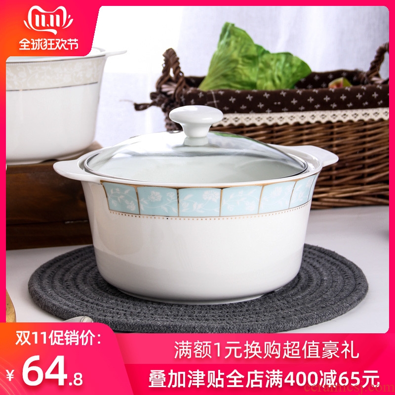 Jingdezhen ceramic soup pot with cover household rice basin ipads China circular Chinese contracted large soup bowl can microwave oven