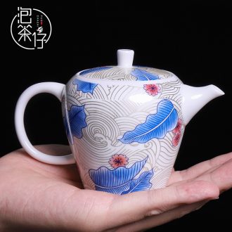Tea seed kunfu Tea kettle hand - made ceramic Tea set of blue and white porcelain single pot of trumpet with a single filter with one person